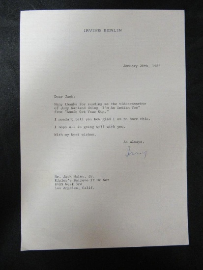 Irving Berlin Signed Letter