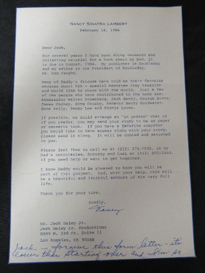 Nancy Sinatra Signed Stationary