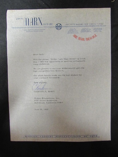 RARE! Charles Marx Signed Letter