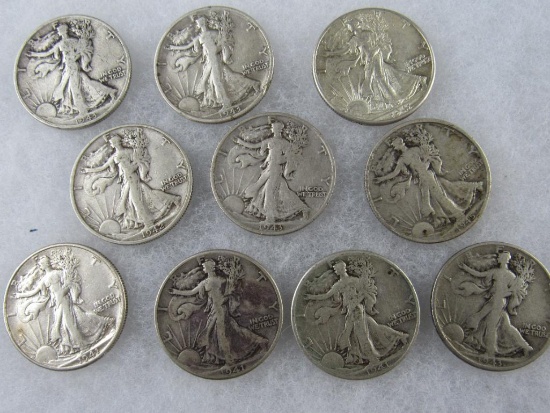 Lot (10) Mixed Date Silver Walking Liberty Half Dollars