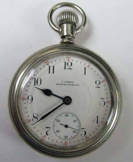 Antique Elgin 17 Jewel Size 18 Pocket Watch Train Motif on Case