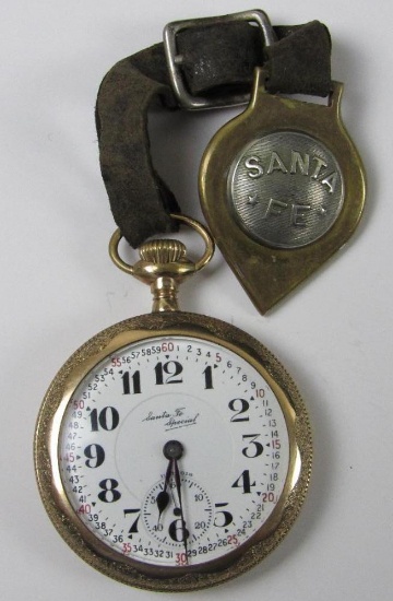 Antique Illinois Santa Fe Special 21 Jewel Pocket Watch w/ Santa Fe Fob