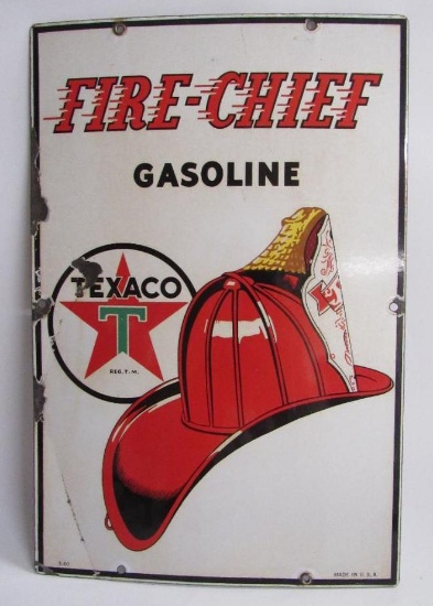 Original 1940 Texaco Fire Chief Porcelain Pump Plate Sign