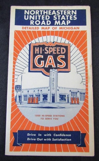 Antique Hi-Speed Gas Service Station Road Map Northeastern United States
