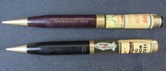 (2) Rare Antique Advertising Floaty Mechanical Pencils Veedol & Fleetwing