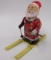 Antique Bandai Japan Tin Wind-Up Santa Claus on Skis