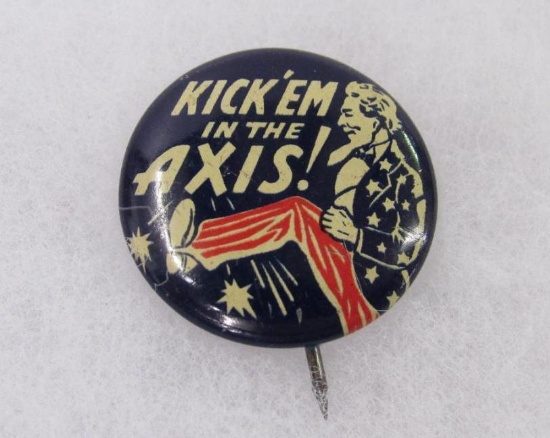 Original WWII Uncle Sam " Kick' Em in The Axis " Patriotic Pin