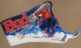 Vintage 1990 Budweiser Embossed Metal Skier Beer Sign