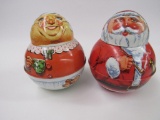 Vintage 1981 Chein toy co. Tin Litho Santa & Mrs. Claus figureal Cannisters