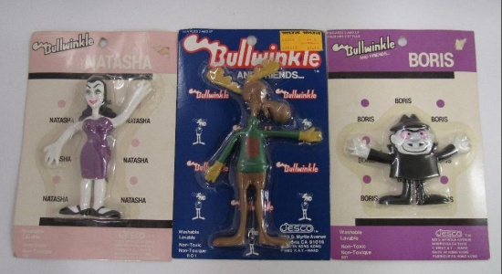 (3) Vintage 1986 Jesco 6" Bendy Figures Boris Natasha Bullwinkle MOC