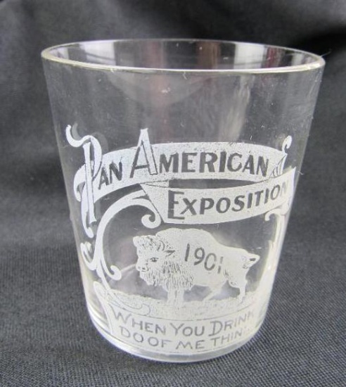 Excellent 1901 Pan-American Exposition Pre-Pro Acid Etched Shot Glass