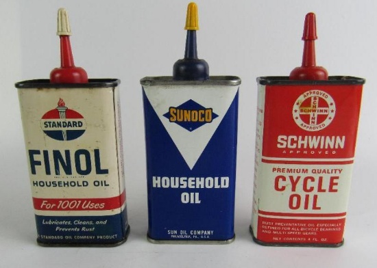 (3) Vintage Metal Handy Oiler Oil Cans Sunoco, Schwinn, Standard