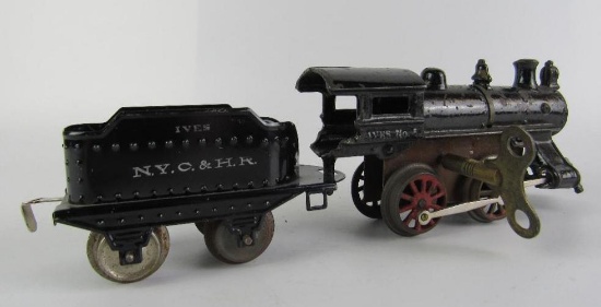 Antique Ives No. 5 Cast Iron Key Wind Locomotive & Tender O Ga.