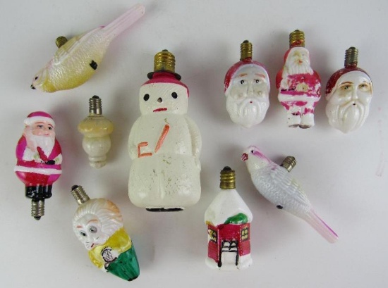 Grouping of (10) Antique Figural Glass Cristmas Light Bulbs