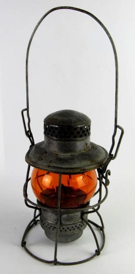 Antique Erie Lackawanna Railway Adlake Railroad Lantern with Amber Globe