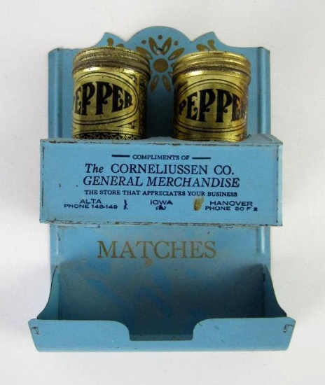 Antique Tin Match Holder/ Salt & Pepper Advertising