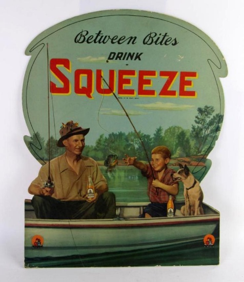 Outstanding Original 1930's Squeeze Soda Cardboard Easel Back Sign