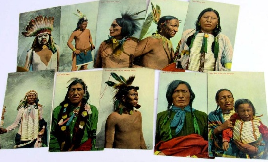 (10) 1901 Copyright Native American Indian Postcards Freiberg Photo (Printed in Germany)