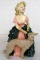 Antique Heavy Chalkware or Plaster Statue Lady with Dog 10.5