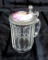 Antique Glass & Pewter Lidded Beer Stein w/ Hand Painted Porcelain Lid