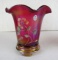 Fenton Art Glass- Frank Fenton 100th Anniversary Founders Vase Hand Painted Red Stretch Carnival