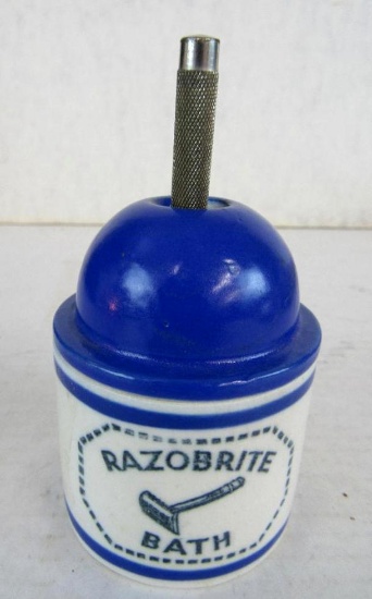 Antique Razorbrite Bath Ceramic/ Stoneware Razor Holder with Shaving Razor