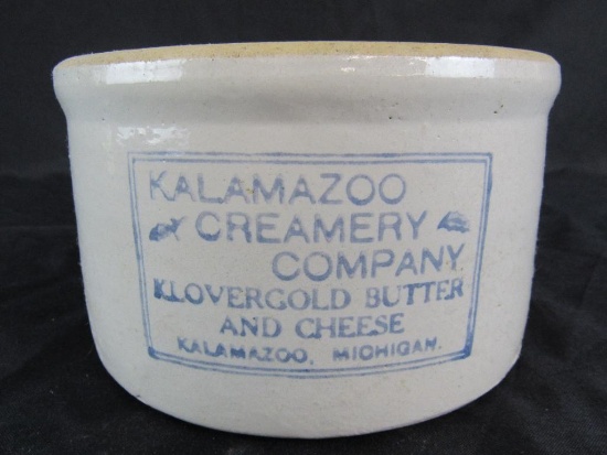 Antique Kalamazoo Creamery Co. Stoneware Butter & Cheese Crock- Kalamazoo, MI