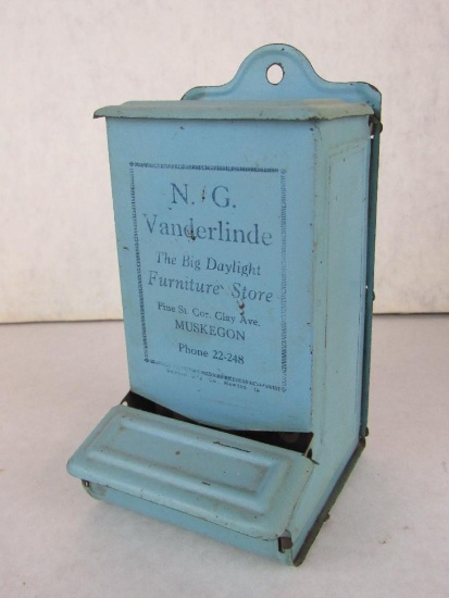 Antique Tin Wall Match Holder- N.G. Vanderlinde Furniture, Muskegon-MI