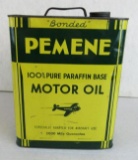 Antique Pemene Motor Oil 2 Gallon Metal Can w/ Airplane Graphics