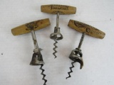 (3) Antique Beer Co. Wooden Handled Advertising Cork Screws