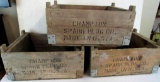 Lot (3) Antique Champion Spark Plugs Wooden Shipping Crates