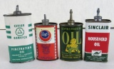 Lot (4) Antique Handy Oiler Cans- Zinc Tops- Sinclair, Boye, Cities Service