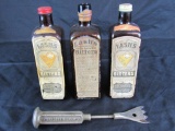 Antique Lash's Bitters Amber Bottle Lot w/ Mechanical Ice Pick/ Scraper