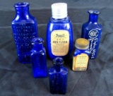 Grouping (6) Antique Cobalt Blue Druggist/ Pharmacy Bottles