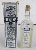 Antique Keller's Benzine Glass Paper Label Bottle in original Box