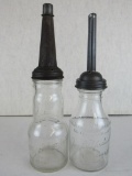 (2) Antique Quart Glass Motor Oil Bottles- Marquette, Jay B. Rhodes- Kalamazoo, MI