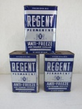 (3) Antique Regent Anti-Freeze 1 Gallon Metal Cans