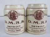 (2) Antique 1926 D.M.A.A. Detroit Ceramic Beer Mugs