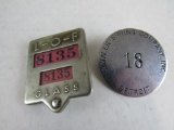 (2) Vintage Original Employee Badges Cavaler Spring Co (Detroit), L-O-F Glass