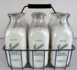 Antique Krauss Dairy Co. Sebawing, MI (6) Quart glass Milk Bottles in Carrier