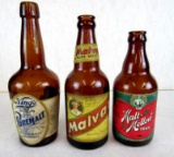 (3) Antique Paper Label Glass Malt Tonic Bottles