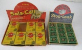 (2) Antique Service Station NOS Displays with Contents- Stop-Leak, Sola Cell