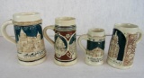 Group (4) Antique Pre-Prohibition Souvenir Stoneware Beer Mugs/ Steins Germany