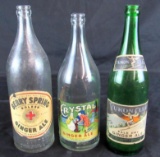 Lot (3) Rare Antique Quart Paper Label Glass Ginger Ale Bottles