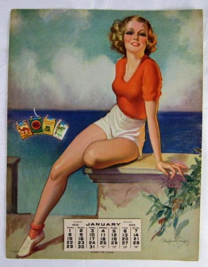 Excellent Antique 1943 Lucky Strike/ Chesterfield Cigarettes Pinup Girl Advertising Calendar