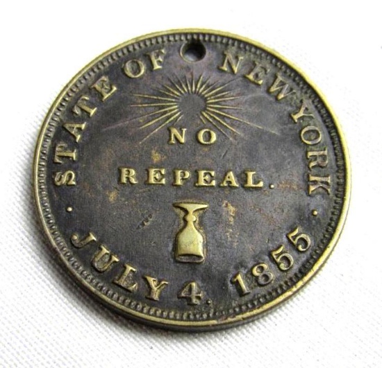 1855 State of New York No Repeal (Prohibition) Token