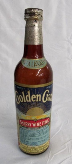 Antique Golden Gate Sherry Wine Tonic Paper Label Glass Bottle ( San Francisco, CA)