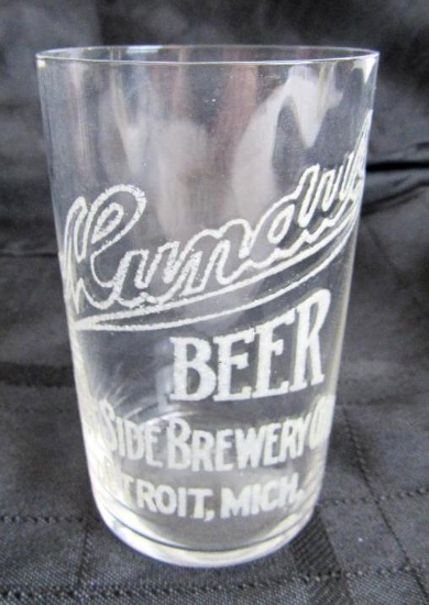 Antique Pre-Prohibition Acid Etched Beer Glass- Mundus, West Side Brewery, Detroit.