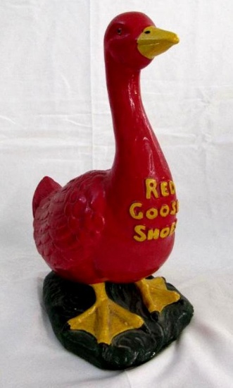 Antique Red Goose Shoes 11.5" Chalkware Store Display Advertising Statue