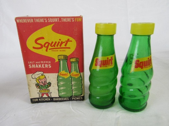 Vintage Squirt Soda Bottle Salt & Pepper Shakers Set in Original Box